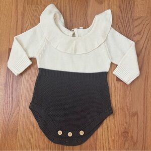 Adorable Boutique Knit Baby Romper - Long Sleeve Button Snap‎ Bottom - Like New!